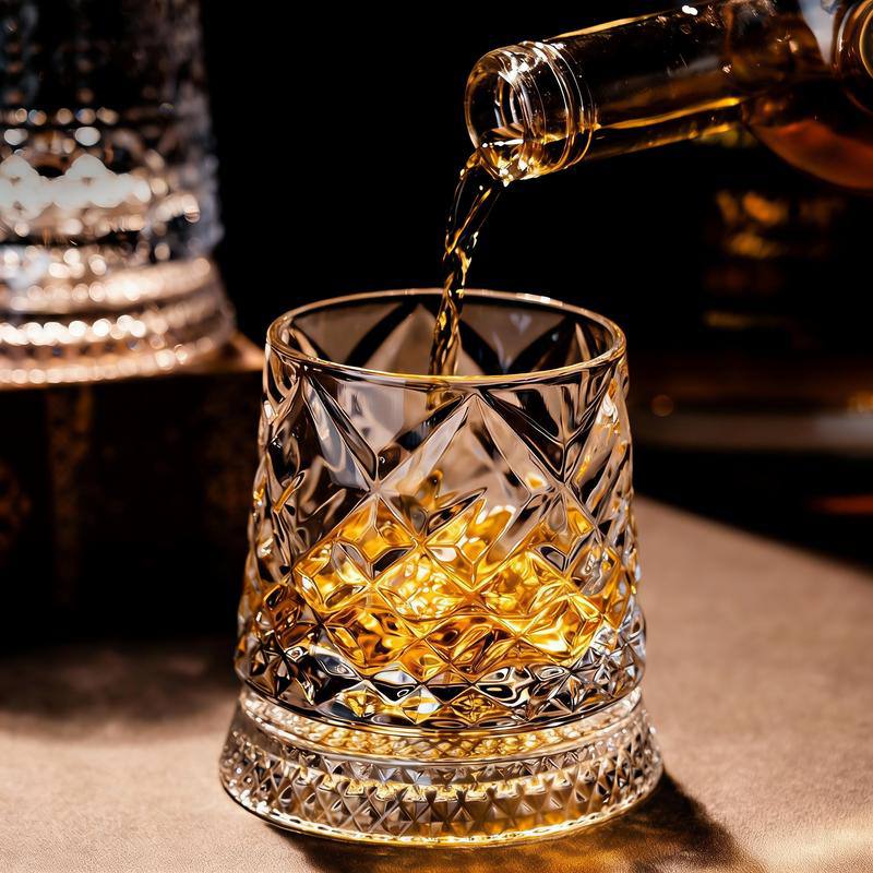 * Rotating Crystal Whiskey Glass 360°, Elegant Star-Cut Bourbon Scotch Wine Glass for Men